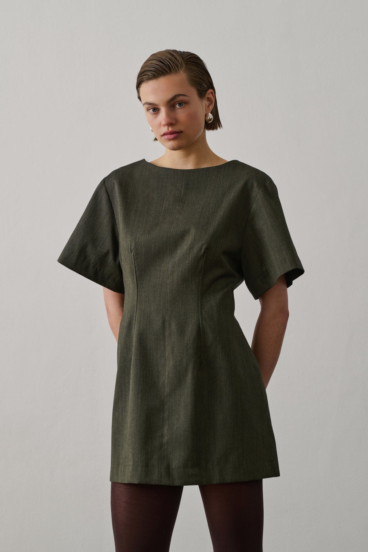 Robe Gladys - Kaki Chiné - Laine - Femme vue 3